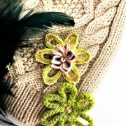 HAND DECORATED BEIGE AND GREEN FLOWERED BEANIE