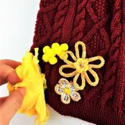 HAND DECORATED RED AND YELLOW FLOWERED BEANIE