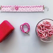 Handmade Choker Recycled Necklace & Semi-Precious Bracelets, & Small Purse (Pink Shades, White)