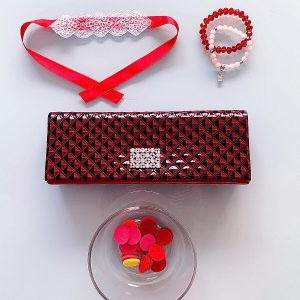 Handmade Choker Recycled Necklace & Semi-Precious Bracelets, & Small Purse (Red, Ivory, Peach, Black)