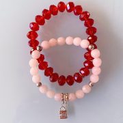 Handmade Choker Recycled Necklace & Semi-Precious Bracelets, & Small Purse (Red, Ivory, Peach, Black)