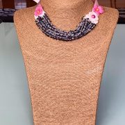 Handmade Choker Recycled Necklace & Semi-Precious Bracelets, & Small Purse (Beige, Peach, Pink)