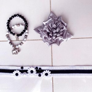 Handmade Choker Recycled Necklace & Semi-Precious Bracelets White, Black & Silver