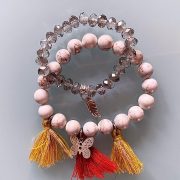 Handmade Choker Recycled Necklace & Semi-Precious Bracelets, & Small Purse (Beige, Ivory, Clear, Cream)
