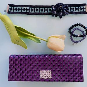 Handmade Choker Recycled Necklace & Semi-Precious Bracelets, & Small Purse (Silver & Purple)