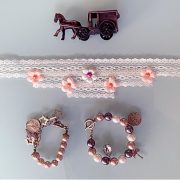 Handmade Choker Recycled Necklace & Pearl Bracelets Cream, Silver, Peach
