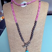 Lariat Handmade Handmade Necklace & Pearl Bracelets Green, Silver, Pink