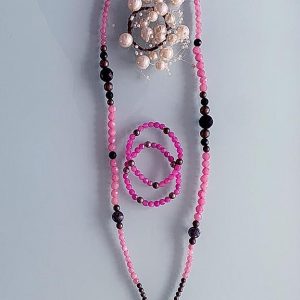 Lariat Handmade Handmade Necklace & Pearl Bracelets - Silver, Pink