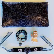 Handmade Choker Recycled Necklace & Semi-Precious Bracelets, & Small Purse (Silver & Black)