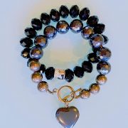 Handmade Choker Recycled Necklace & Semi-Precious Bracelets, & Small Purse (Silver & Black)