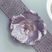 'Exotic Flower' Handmade Necklace, Semi-Precious Bracelets & Matching Purse (Ivory, Silver Shades)