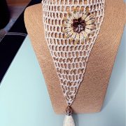 Handmade Crocheted 'Traditions' Necklace, Semi-Precious Bracelets & Matching Purse ( Beige, Ivory & Gold)