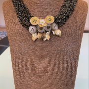 Recycled Handmade Floral 'Reveree' Necklace, Semi-Precious Bracelets & Matching Purse ( Beige, Peach, Transparent Ivory & Gold)