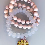 Recycled Handmade Floral 'Reveree' Necklace, Semi-Precious Bracelets & Matching Purse ( Beige, Peach, Transparent Ivory & Gold)