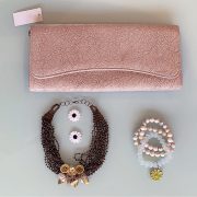 Recycled Handmade Floral 'Reveree' Necklace, Semi-Precious Bracelets & Matching Purse ( Beige, Peach, Transparent Ivory & Gold)