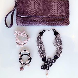 Craft 'The Contrast' Necklace, Semi-Precious Bracelets & Matching Purse